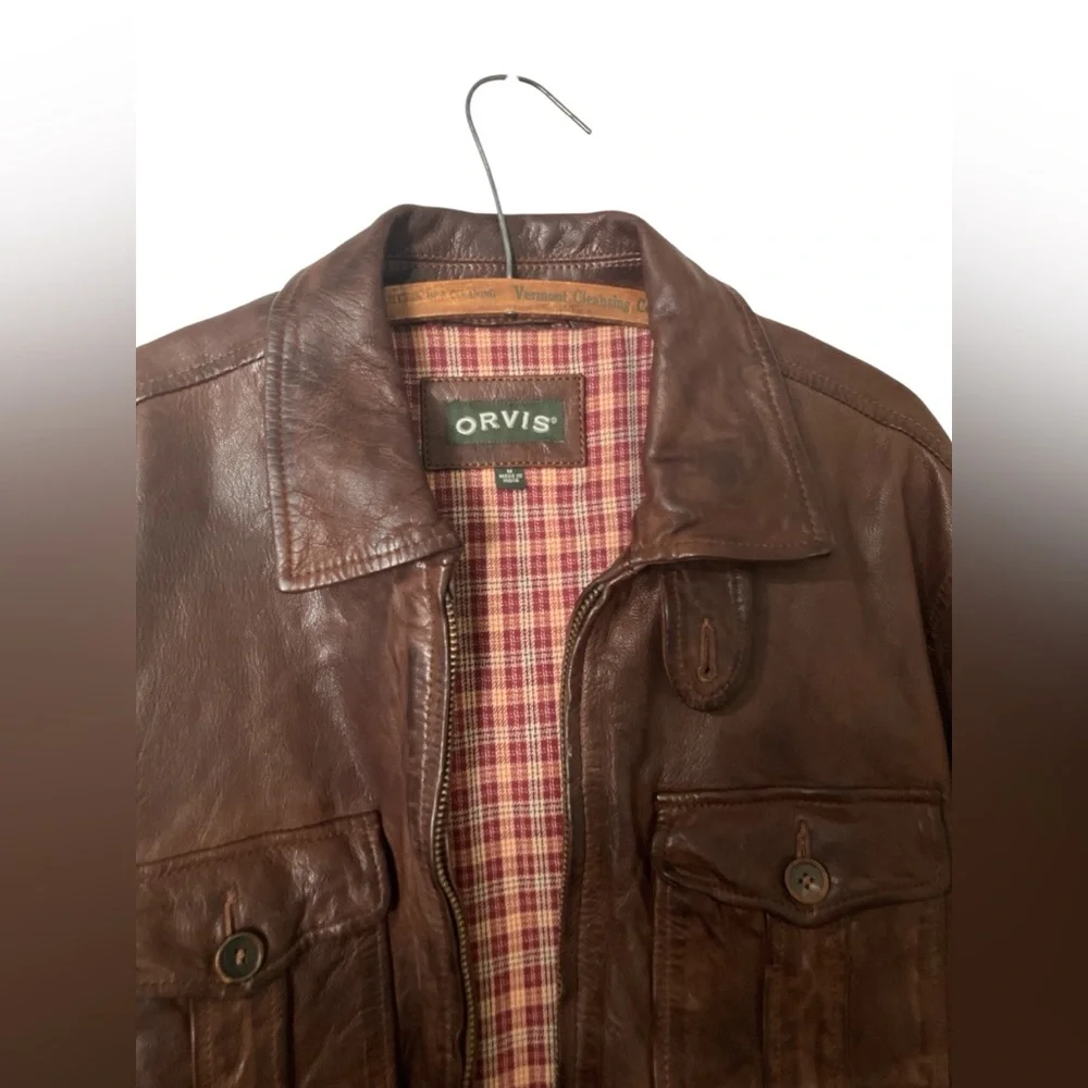 Vintage Orvis Leather Barn Coat Size M Hunting Cowboy Travel Field Long Brown